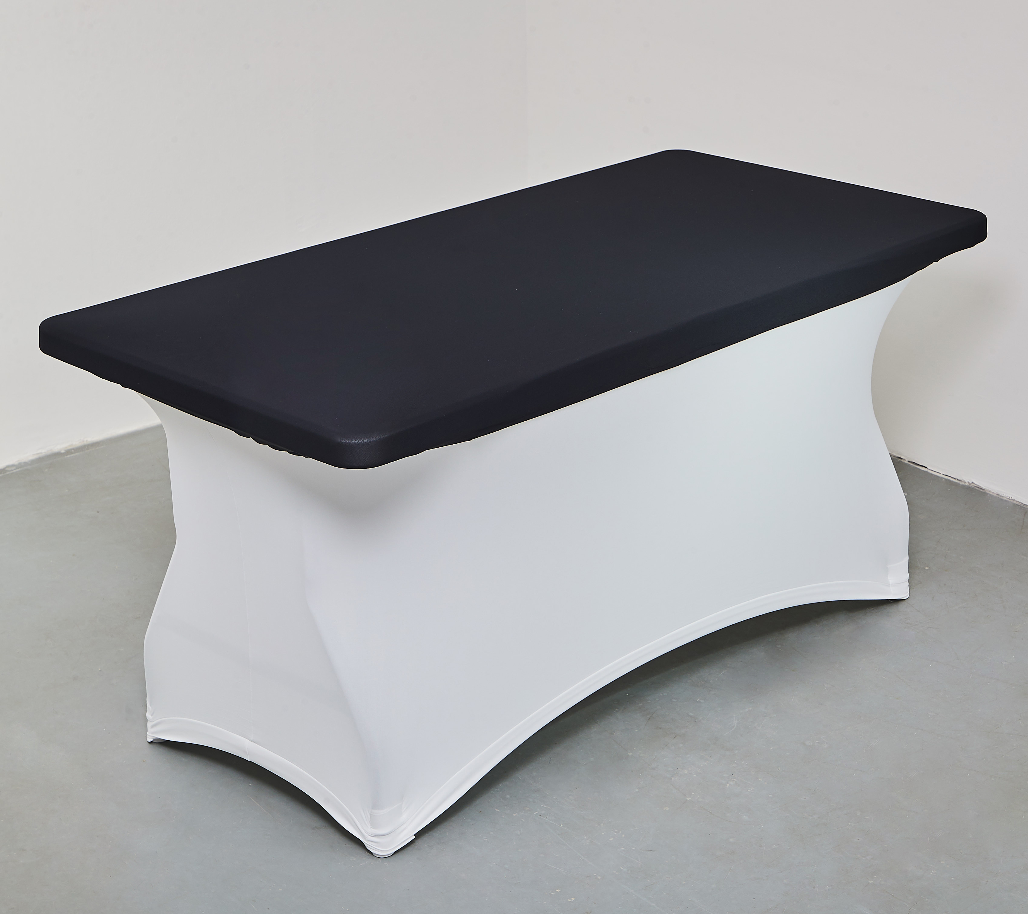 Fehér spandex táblaasztal huzat 152x76 cm+ fekete kupak